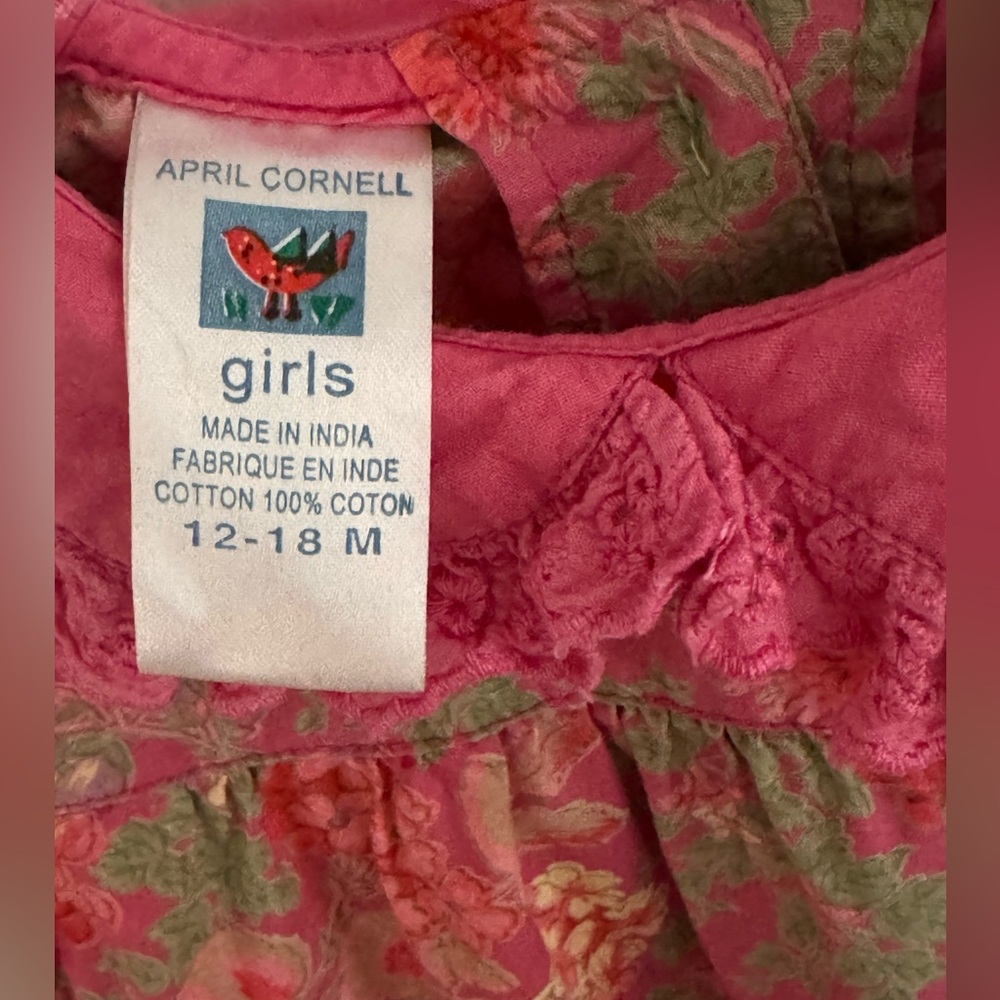 April Cornell Pink and Green Floral Dress and Bloomers, Baby Girl 12-18mos - Picture 5 of 10